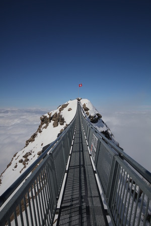 bridge between 2 mountain peaks, Glacier 3000 walk peak, SWITZERLANDの写真素材