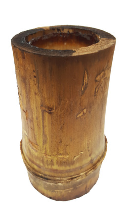 wooden bamboo cup pot isolated on white background, nature packaging style, charcoal basket for cooking steam rice and sticky rice dessertの写真素材