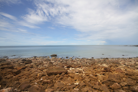 Blue sky beach tropical sea ocean stone travelling destination during vacations at Phuket,Thailandの写真素材