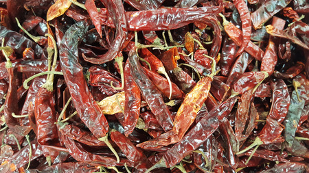 close-up Dried red Chili Peppers at fresh market as nature ingredient background