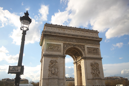 one of the most attractive landmark for tourism at Paris, France, Arc de Triomphe, europe, sunny day, wonderful, ancient monument, wallpaper, postcard,の写真素材