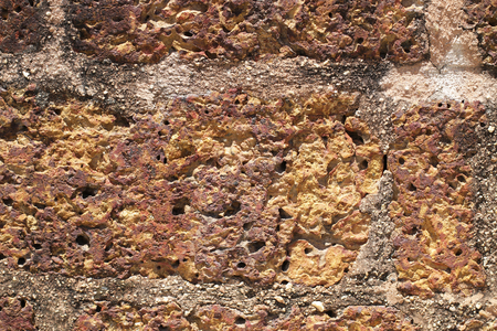 unsymmetry empty retro brick and red concrete texture wall pattern for restaurant, website, picture frame advertising chart board, home decoration fenceの写真素材