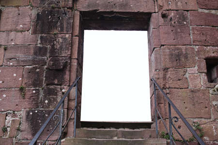 Mockup of blank clear frame template ancient brick door and window for poster announcement, backdrop backgrounds, exterior ancient design medivalの写真素材