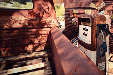 Pick Up And Gas Station, Hackberry Arizonaの写真素材
