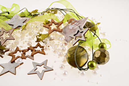 Christmas Decoration in Green and Silver, Close Upの写真素材