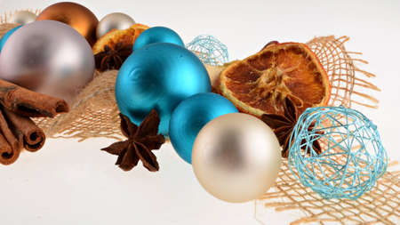 Christmas Decoration with Blue and White Christmas Ballsの写真素材