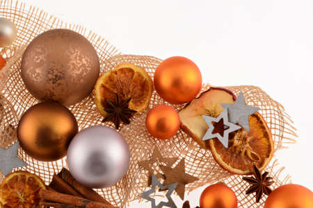 Christmas Decoration with Stars, Christmas Balls and Orange Slicesの写真素材