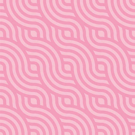 Seamless vector geometry pattern in a modern, stylish, and minimal fashion. The abstract tiles can be repeated endlessly to create perfect pattern or wallpaper of overlapping pink diagonal wavy curly stripesのイラスト素材