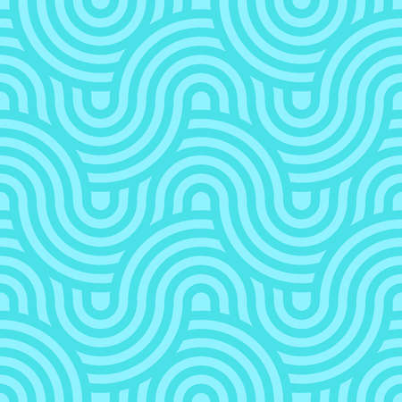 Seamless vector geometry pattern in a modern, stylish, and minimal fashion. The abstract tiles can be repeated endlessly to create perfect pattern or wallpaper of overlapping blue horizontal wavy curly stripesのイラスト素材
