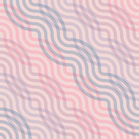Seamless vector geometry pattern in a modern, stylish, and minimal fashion. The abstract tiles can be repeated endlessly to create perfect pattern or wallpaper of overlapping pastel pink and purple diagonal wavy curly stripesのイラスト素材