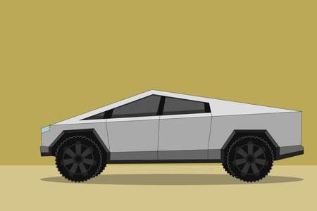 Flat vector illustration of polygon shape strange futuristic looking battery-powered off-road truck similar to electric cyber truck.のイラスト素材