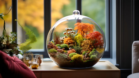 Oversize Autumn Terrarium Glass Globe Display in Living Roomの素材
