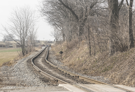 Lonely Track on a Misty Day in the Winterの写真素材