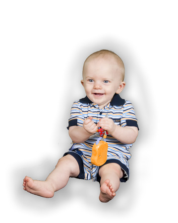 Happy 10 Month Old Baby Boy on Whiteの写真素材