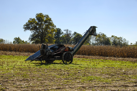 Amish Harvesting Equipment in the Field on an Autumn Dayの写真素材