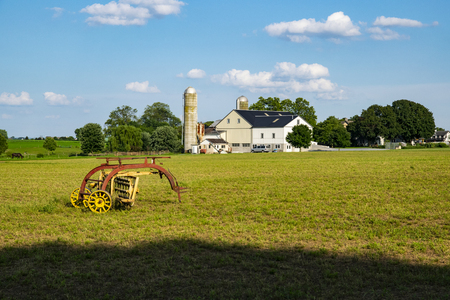Amish Harvesting Equipment in the Field on an Autumn Dayの写真素材
