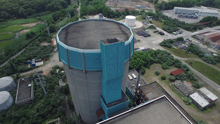 Aerial View of an Abandoned Nuclear Power Plant as Seen by a Drone on a Summer Dayの写真素材