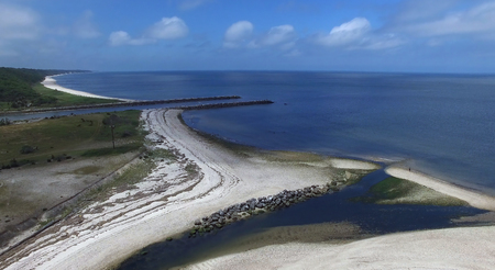Aerial View of Coastal Shoreline on North Shore of Long Island on a Summer Day as Seen by a Droneの写真素材