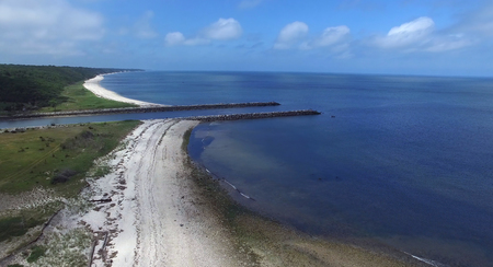 Aerial View of Coastal Shoreline on North Shore of Long Island on a Summer Day as Seen by a Droneの写真素材
