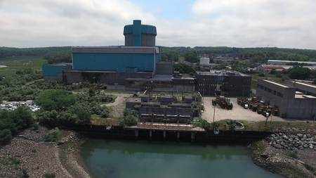 Aerial View of an Abandoned Nuclear Power Plant as Seen by a Drone on a Summer Dayの写真素材
