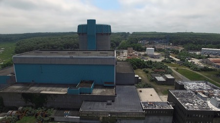 Aerial View of an Abandoned Nuclear Power Plant as Seen by a Drone on a Summer Dayの写真素材
