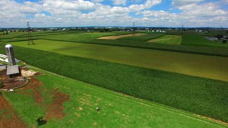 Aerial View of Amish Farm Countryside in Autumn from a Droneの写真素材