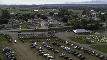 Aerial View of an Amish Fall Mud Sale as seen by a Drone on a Cloudy Dayの写真素材