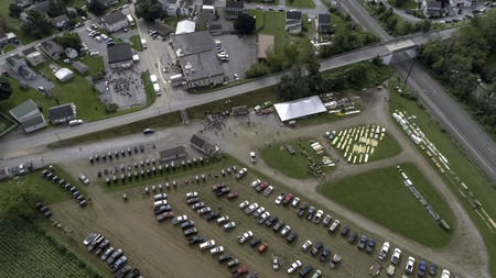 Aerial View of an Amish Fall Mud Sale as seen by a Drone on a Cloudy Dayの写真素材