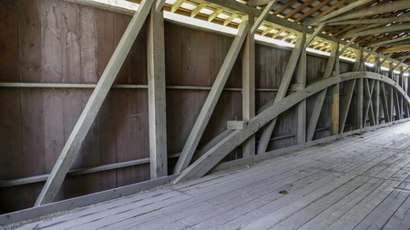 Interior of Covered Bridge with Burr Arch Trussesの写真素材