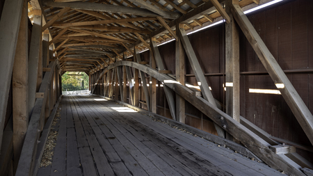 Interior of Covered Bridge with Burr Arch Trussesの写真素材