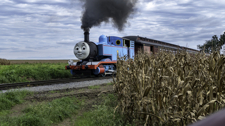 Strasburg, Pennsylvania, September 2018 - Thomas the Train Puffing along Amish Countryside on a Sunny Autumn Dayのeditorial素材