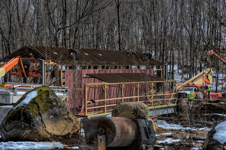 Restoring Burr Arch Covered Bridge as Seen on a Spring Dayの写真素材