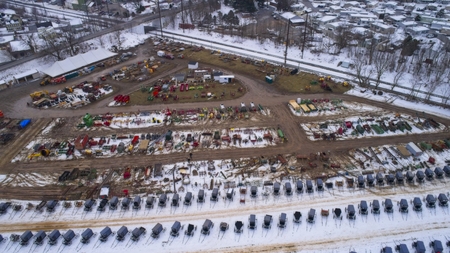 Aerial View of an Amish Mud Sale in the Winterの写真素材