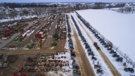 Aerial View of an Amish Mud Sale in the Winterの写真素材