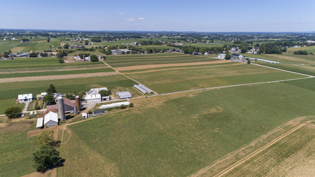 Aerial View of Amish Farm Lands and Countryside on a Sunny Dayの写真素材
