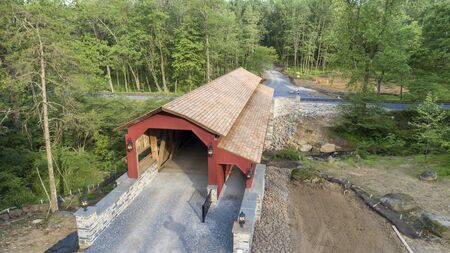 Rebuilt Pennsylvania Dutch Covered Kissing Bridgeの写真素材