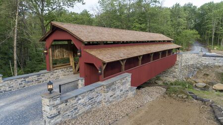Rebuilt Pennsylvania Dutch Covered Kissing Bridgeの写真素材