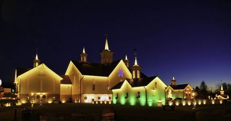 Old Barns with Cupola at Christmas Lite upの写真素材
