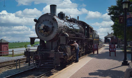 Restored Steam Engine Being Greased and Made Ready for a Day of Workのeditorial素材