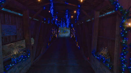Aerial View of a Large Christmas Display Covering Buildings and Grounds Taken at Duskの写真素材