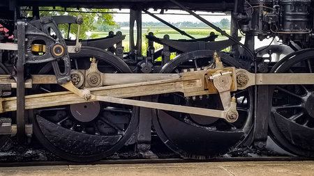 View of a Steam Locomotives Drive Gear While it is Waiting to Start its Work.