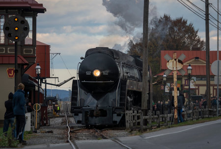 Strasburg, Pennsylvania, November 13, 2022 - A View of a Large Classic Steam Engine Moving While in...