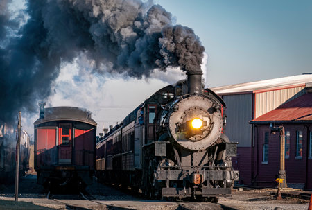 Strasburg, Pennsylvania, December 28, 2022 - A View of a Classic Steam Passenger Train Arriving into...