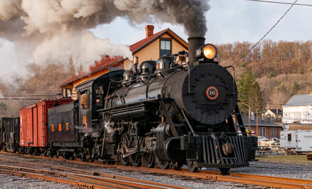 Rockhill, Pennsylvania, February 19, 2023 - View of a Restored, Antique Steam Freight Train...
