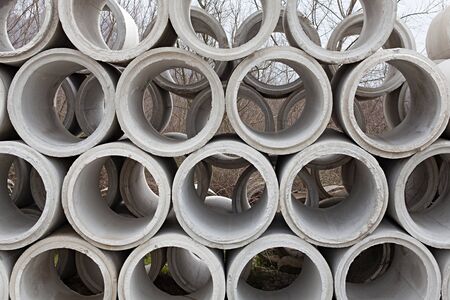 concrete rings for draw-well lying in rowsの写真素材