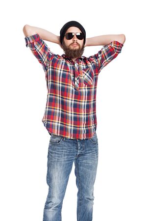 young bearded lazily looks lumberjackの写真素材