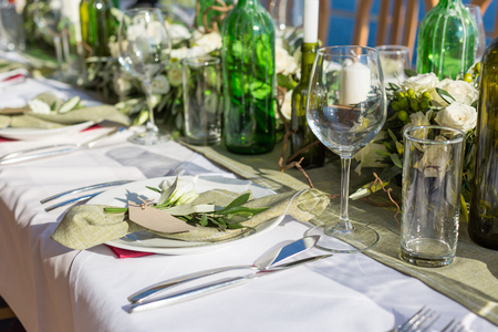 decorated wedding table rustic styleの写真素材