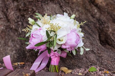 Wedding bouquet of peonies and hydrangeasの写真素材