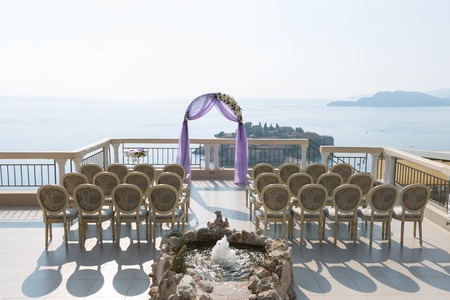 beautiful wedding arch for the ceremony of flowers.の写真素材
