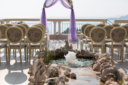 beautiful wedding arch for the ceremony of flowers.の写真素材